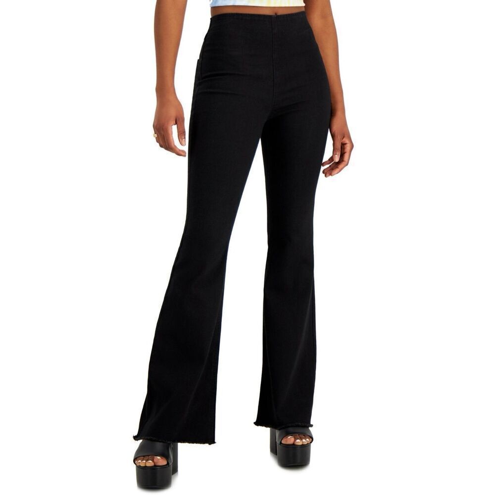 Tinseltown Juniors' High Rise Pull-on Flare-Leg Jeans - Black Wash Size 9